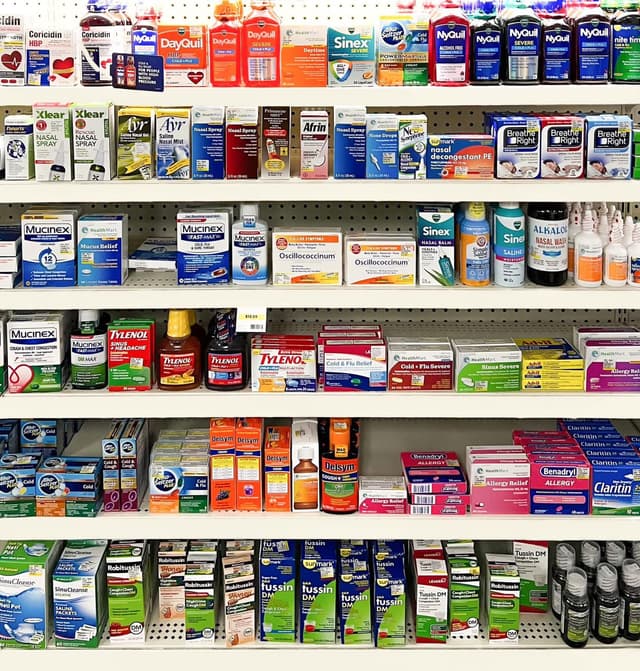 shelves stocked with popular health products at Greene Medical Arts Pharmacy